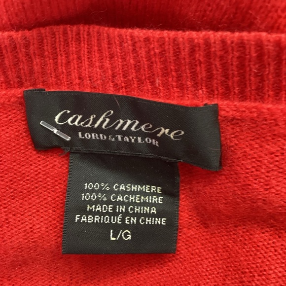 LORD & TAYLOR CASHMERE RED BUTTON DOWN SWEATER SIZE LG 1292 - Picture 7 of 7